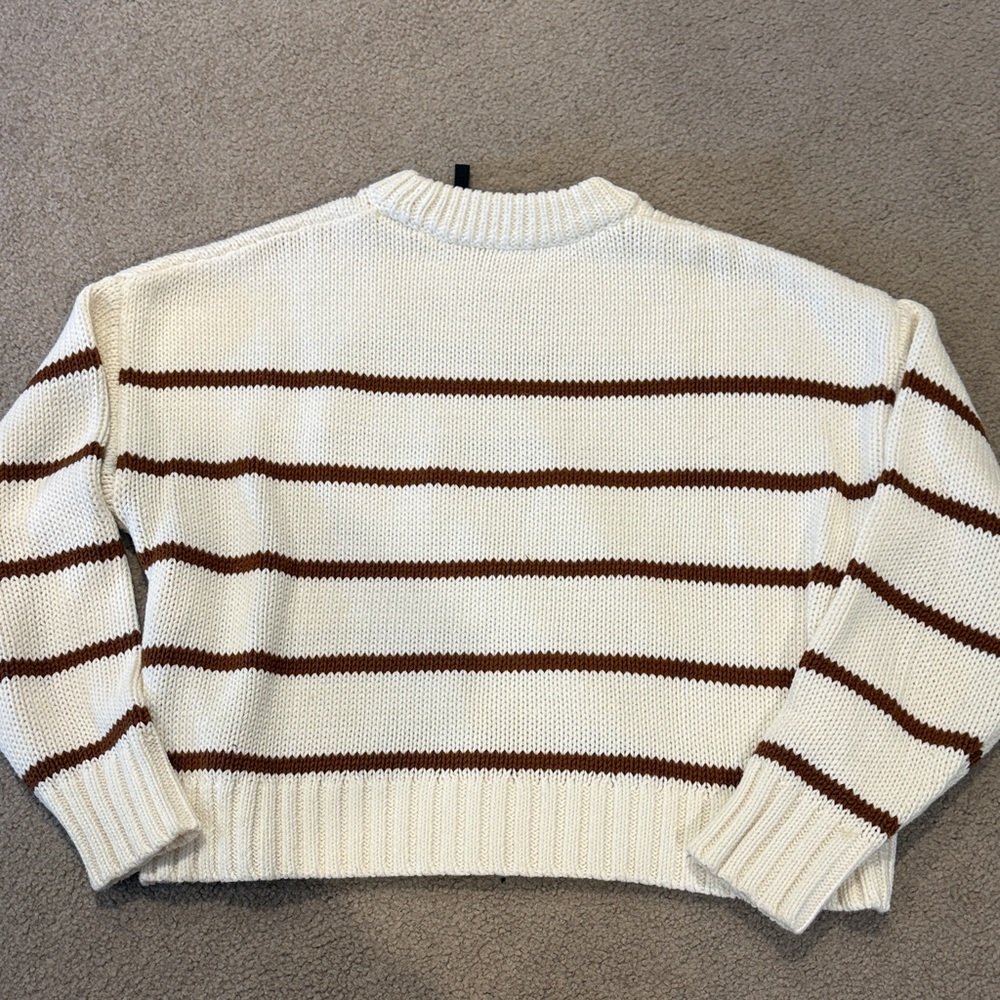 Jenni Kayne Chloe Cream and Brown Striped Crewneck Sweater XS - Picture 5 of 5
